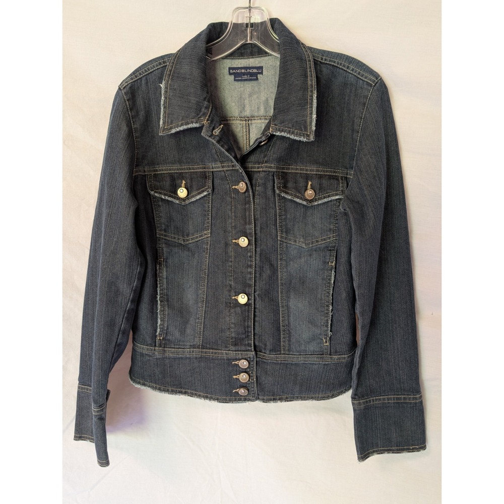 Vintage Y2K Bandolinoblu Denim Jacket Women's L Dark Wash Buckle Back Western